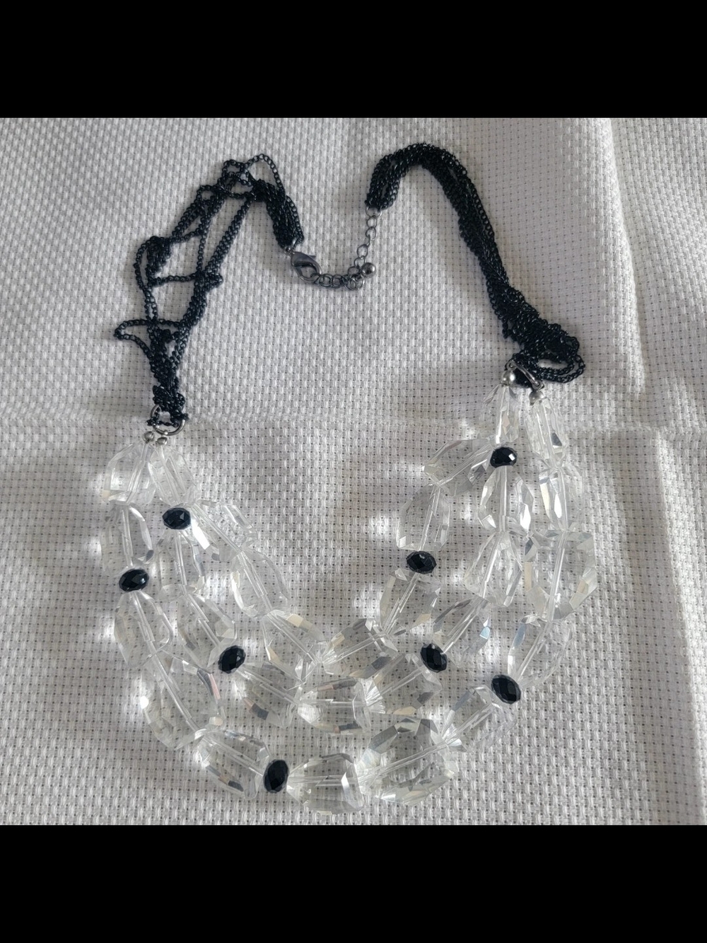 Clear Beaded Multi-Strand Necklace with Black Accents